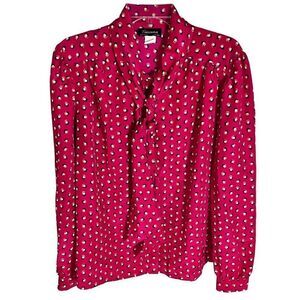 Vtg 80’s Gianna Tie Neck Secretary Blouse Pink Patterned Print Sz 14 See Detail